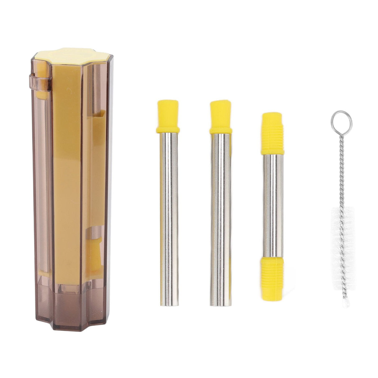 Collapsible Straw Stainless Steel Portable Easy to Clean Foldable Straw with Cleaning Brush for Home Office Outdoor Yellow