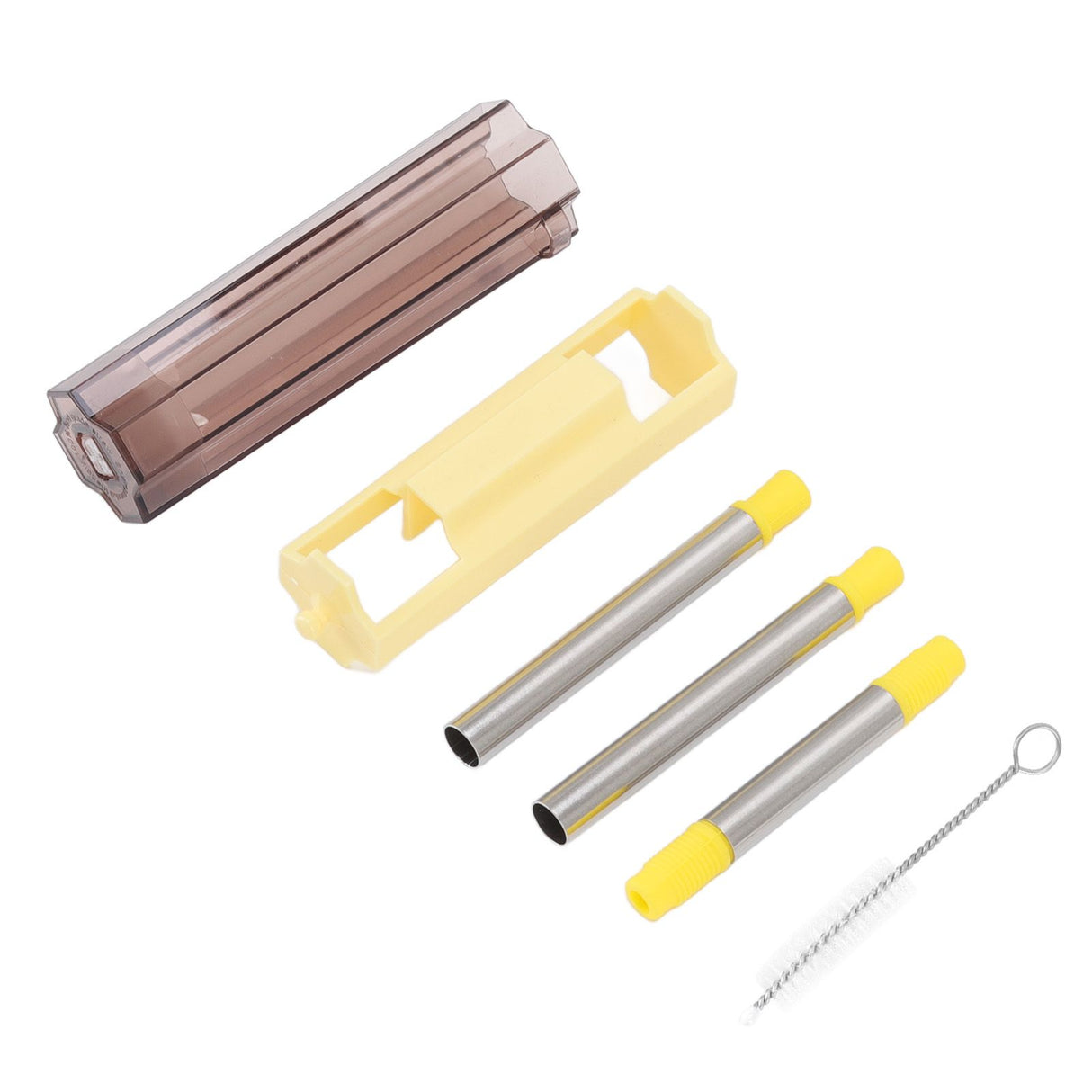 Collapsible Straw Stainless Steel Portable Easy to Clean Foldable Straw with Cleaning Brush for Home Office Outdoor Yellow