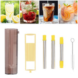 Collapsible Straw Stainless Steel Portable Easy to Clean Foldable Straw with Cleaning Brush for Home Office Outdoor Yellow