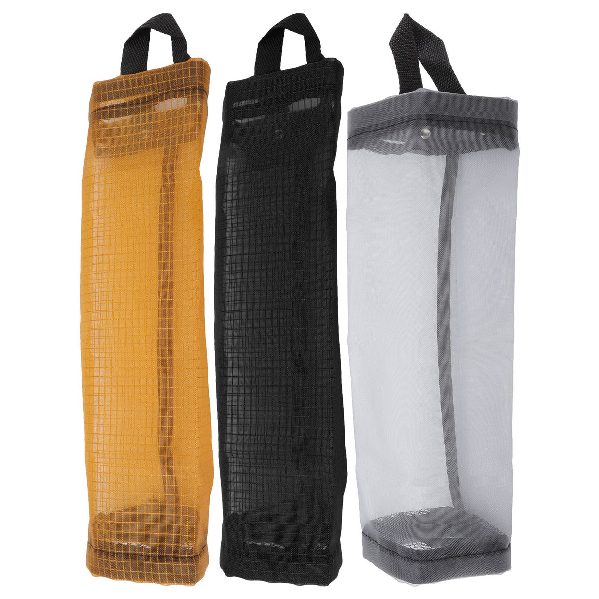 Grocery Bag Holder Large Capacity Durable Polyester Transparent Space Saving Trash Bag Holder for Home Kitchen Yellow
