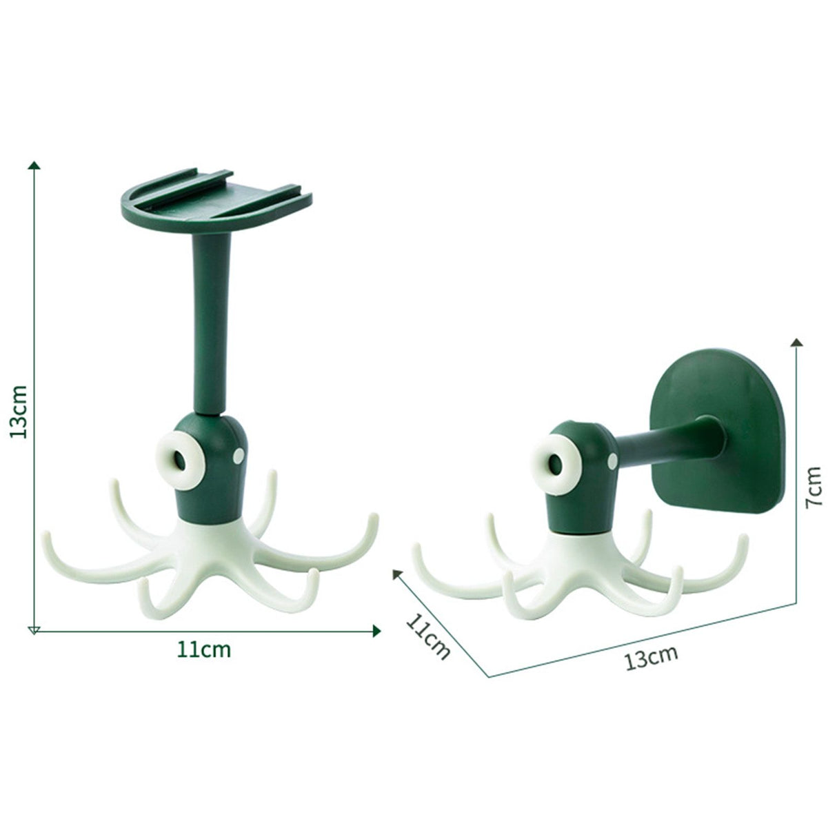 Kitchen Wall Mounted Hook Traceless 360 Degree Punch Free with 6 Hook Kitchen Utensil Hanger for Storage Green