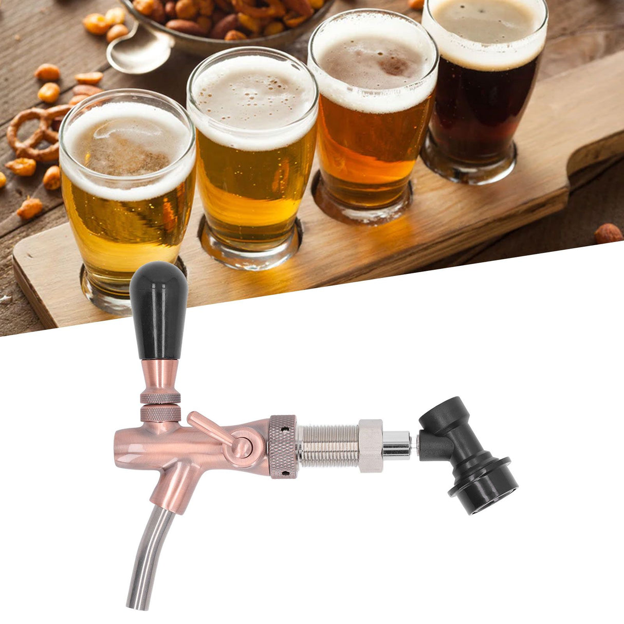 G5/8 Beer Faucet Brass Stainless Steel Beer Tap Adjustable Beer Faucet with Quick Connector Red Bronze
