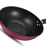 Frying Pan Flat Bottom Cooking Wok Cast Iron Kitchen Ware with Handle for Soup Stew 32cm / 12.6in - Side View