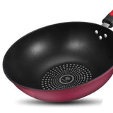 Frying Pan Flat Bottom Cooking Wok Cast Iron Kitchen Ware with Handle for Soup Stew 32cm / 12.6in - Top-Down View