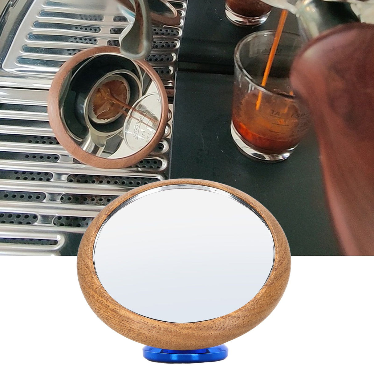 Coffee Flow Rate Observation Reflective Mirror Walnut 360 Degree Rotatable Visual Extraction Coffee Shot Mirror Blue