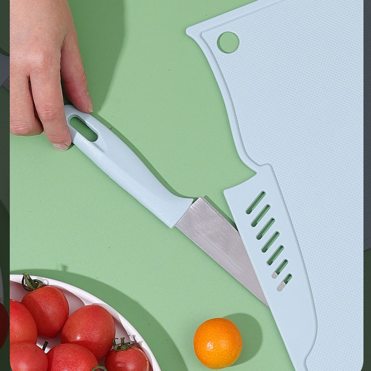 Plastic Utility Cutting Board Safe Multifunctional Portable Fruit Chopping Board With Knife Hanging Hole for Kitchen Blue