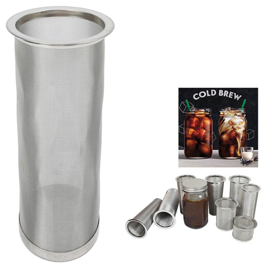 Cold Brew Coffee Filter Stainless Steel Reusable Wide Mouth Mesh Cylindrical Filter with White Gasket for Tea 8x21cm/3.15x8.27in