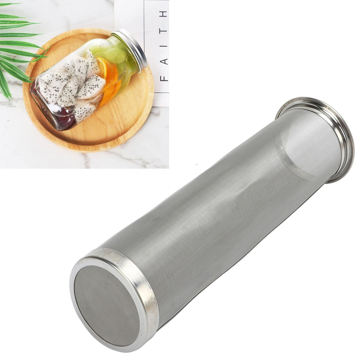 Cold Brew Coffee Filter Stainless Steel Reusable Wide Mouth Mesh Cylindrical Filter with White Gasket for Tea 8x21cm/3.15x8.27in