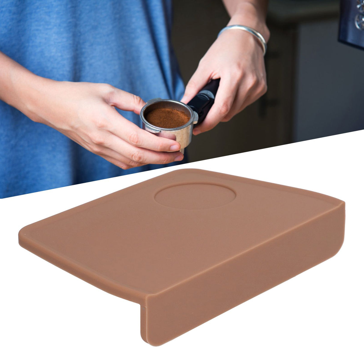 Coffee Tamper Mat with Tamper Slot Silicone Tamping Mat Coffee Pad Tamp Station Tool Brown