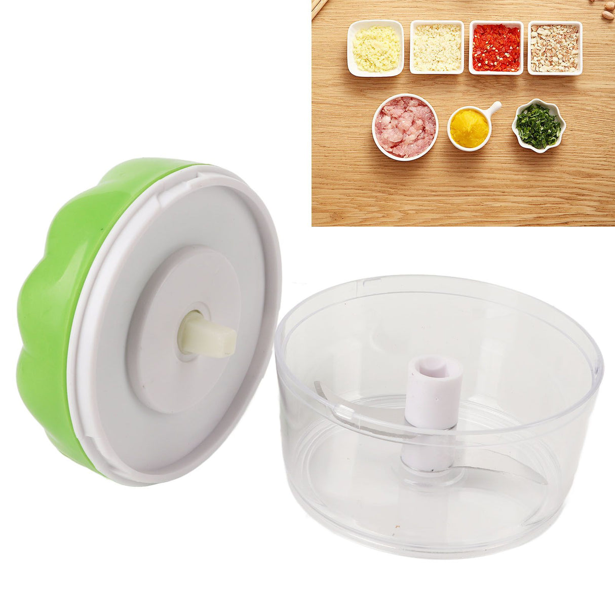 Garlic Chopper Manual Mini Safe Multipurpose Transparent Garlic Mincer with Drawstring for Kitchen Green