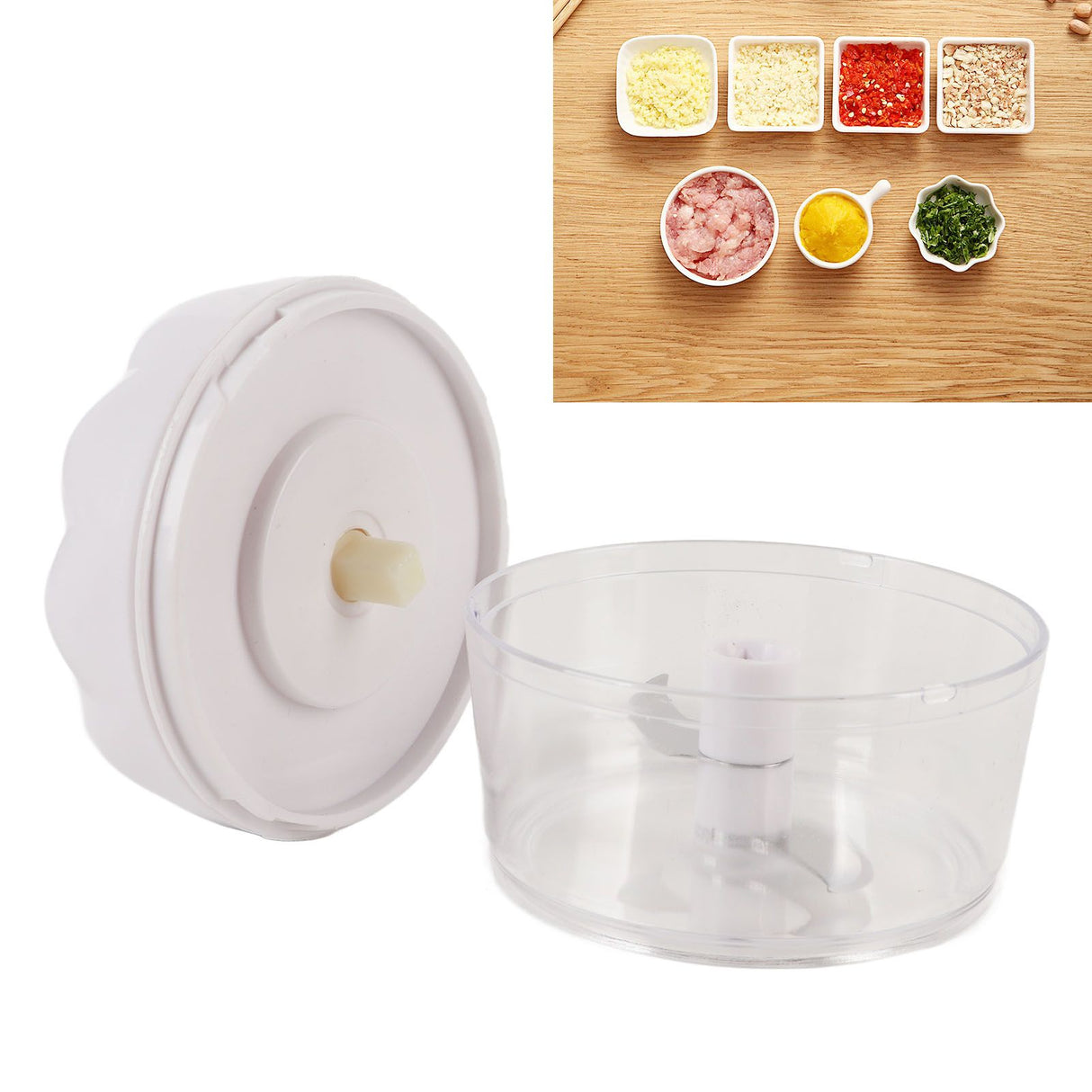 Garlic Chopper Manual Mini Safe Multipurpose Transparent Garlic Mincer with Drawstring for Kitchen White
