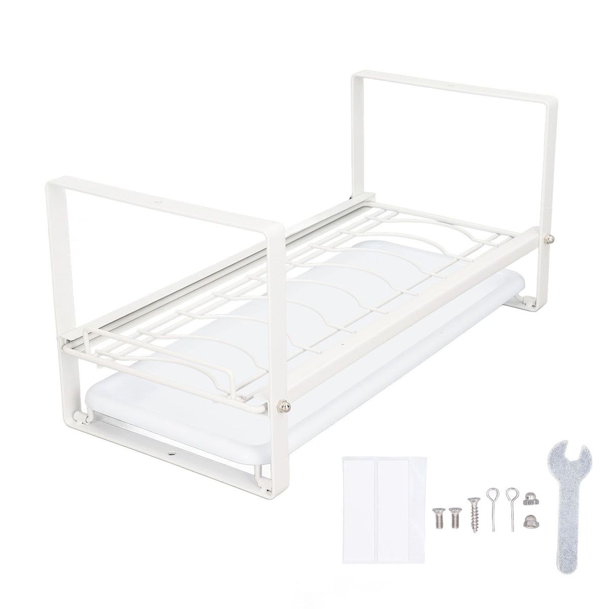 Kitchen Cabinet Storage Shelf Rack Bowls Dishes Plates Drainboard Holder Rustproof Nonslip for Counter Cupboard Pantry White