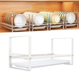 Kitchen Cabinet Storage Shelf Rack Bowls Dishes Plates Drainboard Holder Rustproof Nonslip for Counter Cupboard Pantry White