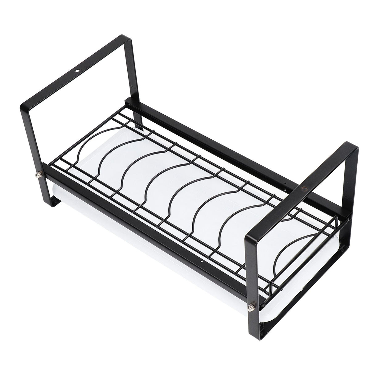 Kitchen Cabinet Storage Shelf Rack Bowls Dishes Plates Drainboard Holder Rustproof Nonslip for Counter Cupboard Pantry Black