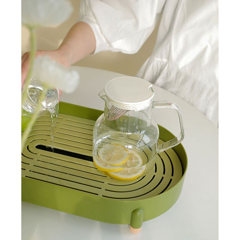 Tea Tray Simple Double Layer Pure Color Uniform Draining Holes Detachable Design Plastic Tea Tray Serving Green