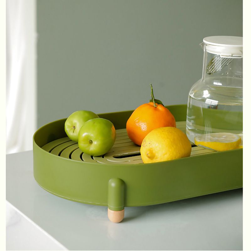 Tea Tray Simple Double Layer Pure Color Uniform Draining Holes Detachable Design Plastic Tea Tray Serving Green