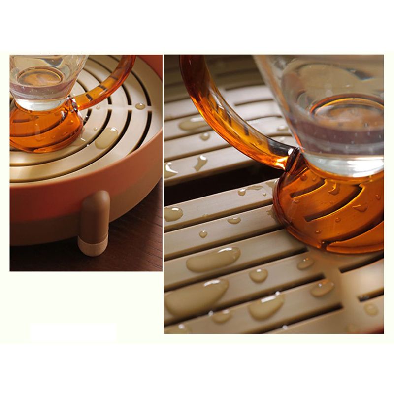 Tea Tray Simple Double Layer Pure Color Uniform Draining Holes Detachable Design Plastic Tea Tray Serving Brown
