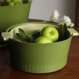 Drain Colander Double Layer Detachable Increased Deepened Capacity Plastic Colander Strainer Set for Kitchen Green Small - Front View