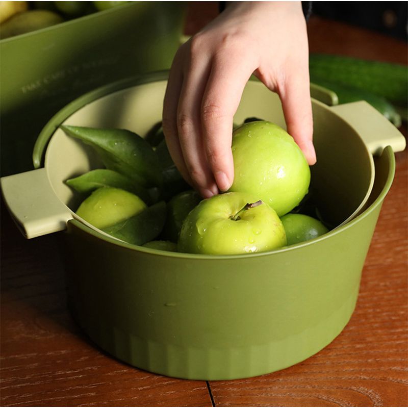 Drain Colander Double Layer Detachable Increased Deepened Capacity Plastic Colander Strainer Set for Kitchen Green Small