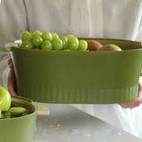 Drain Colander Double Layer Detachable Increased Deepened Capacity Plastic Colander Strainer Set for Kitchen Green Large - Front View