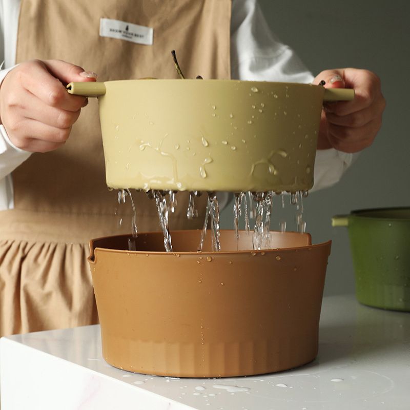 Drain Colander Double Layer Detachable Increased Deepened Capacity Plastic Colander Strainer Set for Kitchen Brown Small