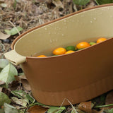 Drain Colander Double Layer Detachable Increased Deepened Capacity Plastic Colander Strainer Set for Kitchen Brown Large - Front View