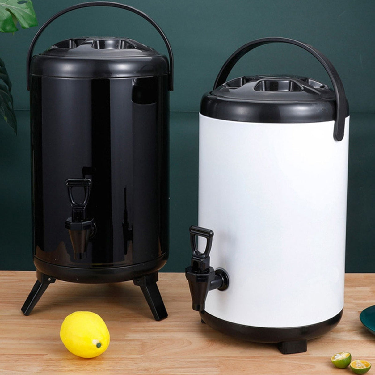 Insulated Hot and Cold Beverage Dispenser Bucket Stainless Steel Beverage Dispenser with Spigot for Milk Tea 8L White