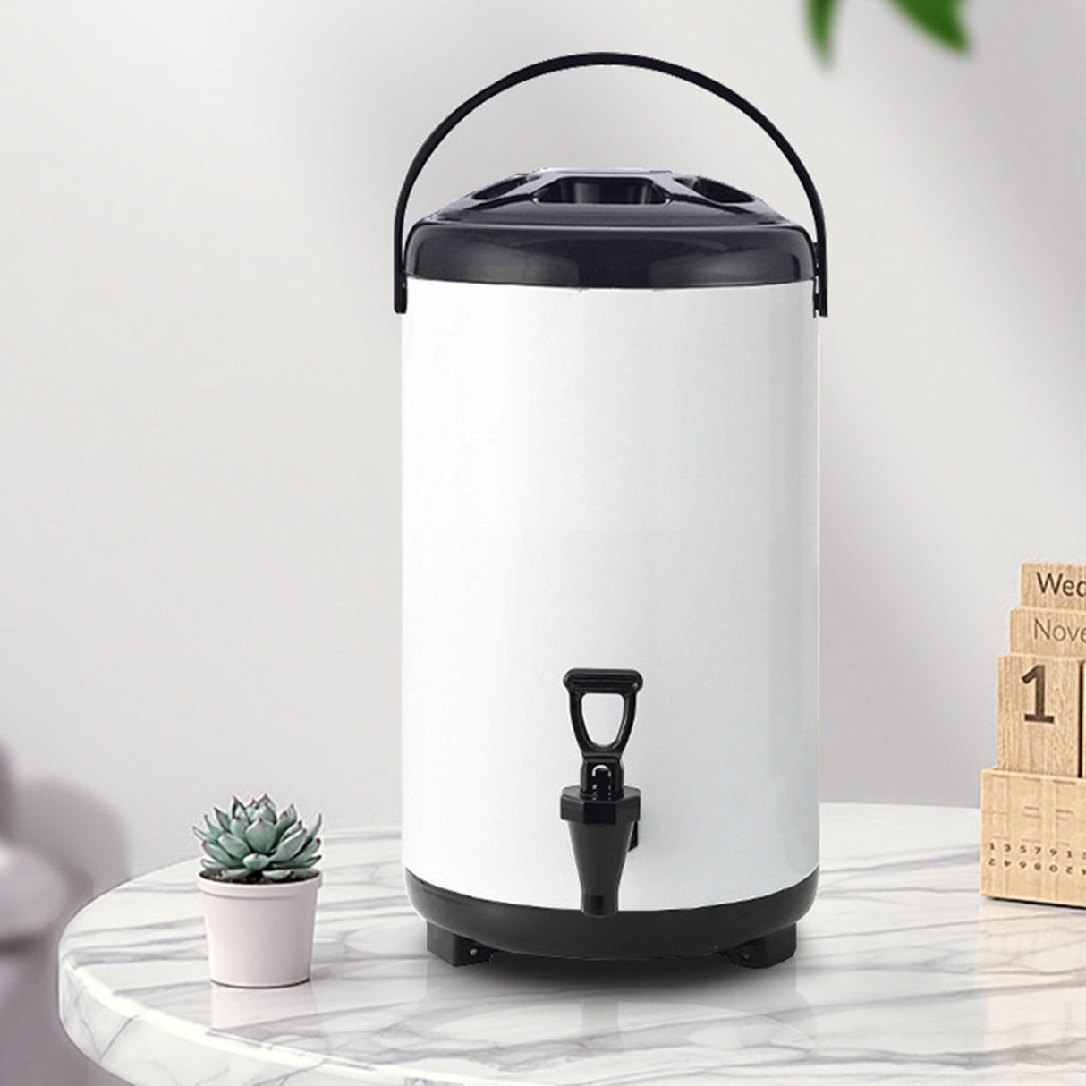 Insulated Hot and Cold Beverage Dispenser Bucket Stainless Steel Beverage Dispenser with Spigot for Milk Tea 8L White