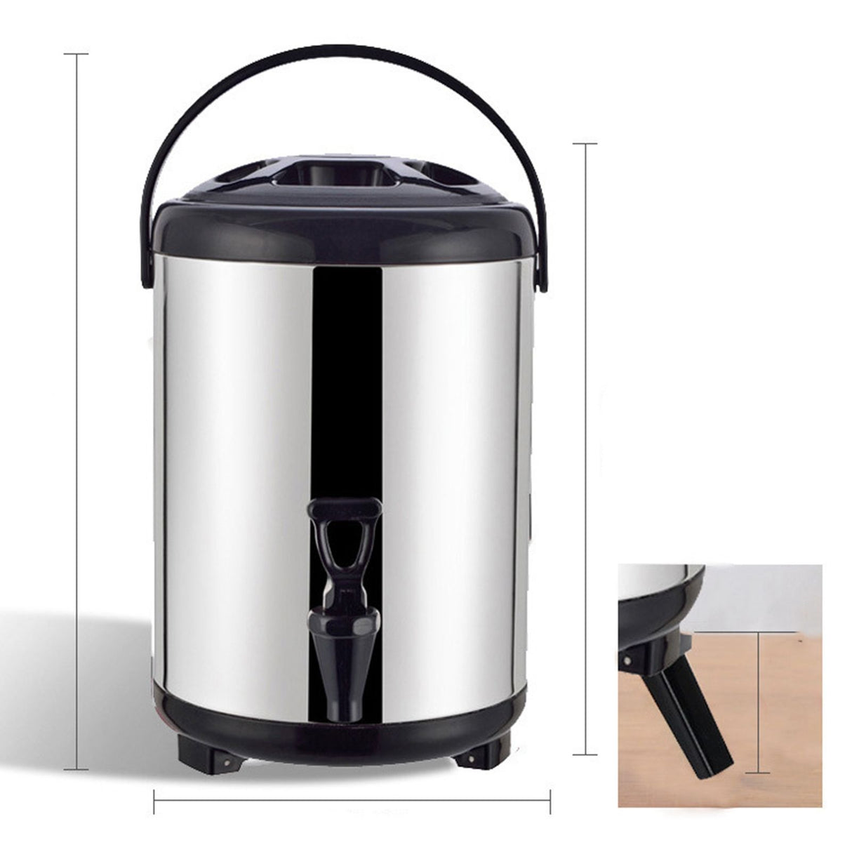 Insulated Hot and Cold Beverage Dispenser Bucket Stainless Steel Beverage Dispenser with Spigot for Milk Tea 8L Steel Color (Black Cover)