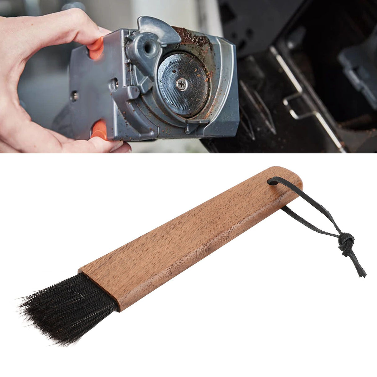 Coffee Grinder Brush Soft Bristles Long Handle Coffee Machine Cleaning Tool for Home Cafe Cups Mugs Walnut Wood Black Bristles
