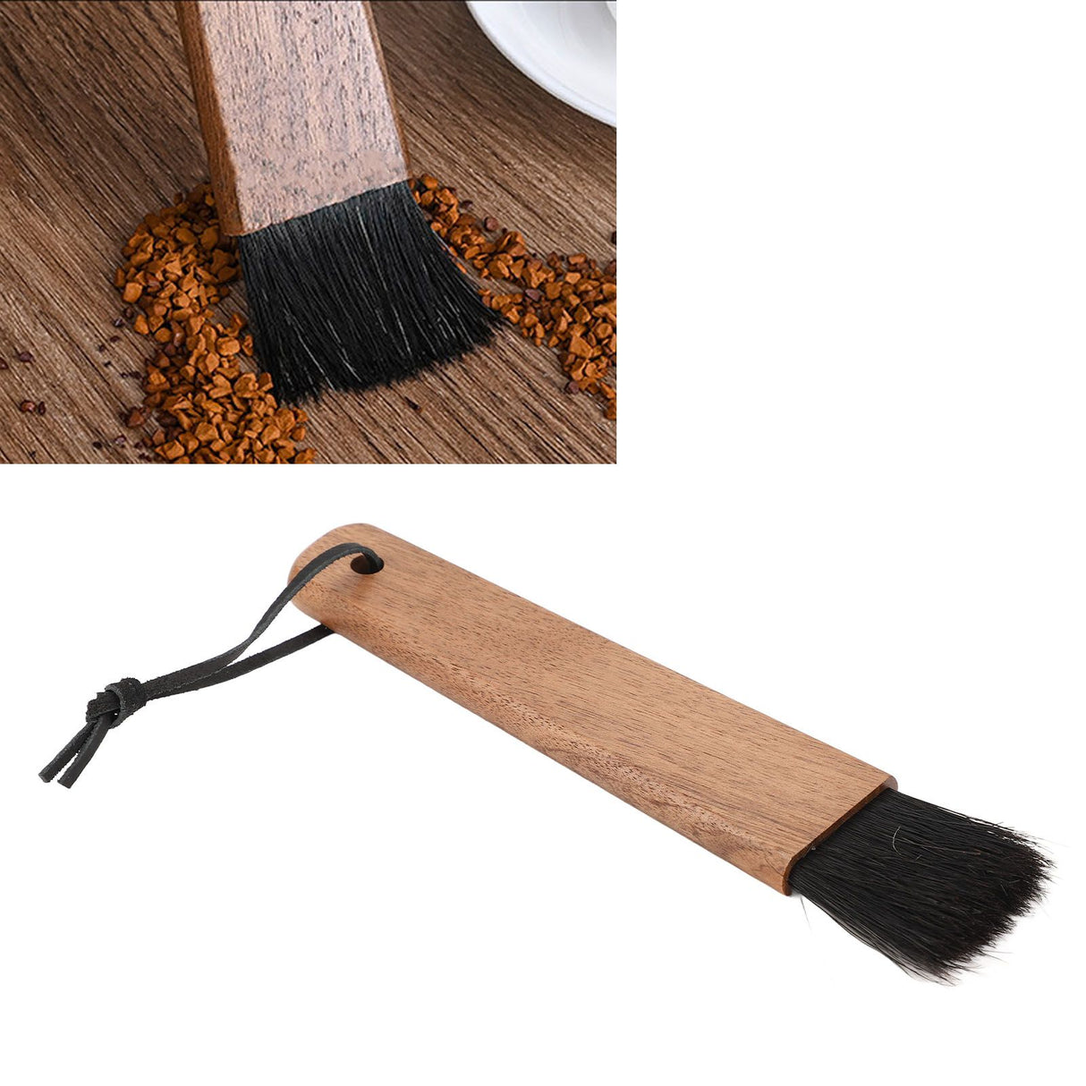 Coffee Grinder Brush Soft Bristles Long Handle Coffee Machine Cleaning Tool for Home Cafe Cups Mugs Walnut Wood Black Bristles