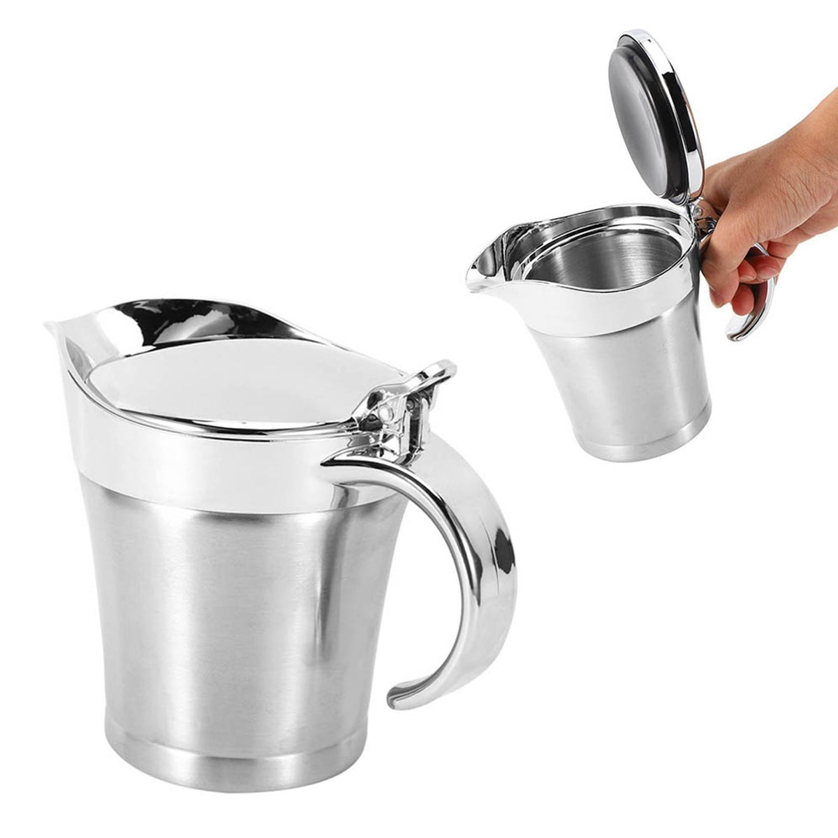 750ML Gravy Boat 304 Stainless Steel Sauce Jug Double Walled Steak Sauce Pot with Lid