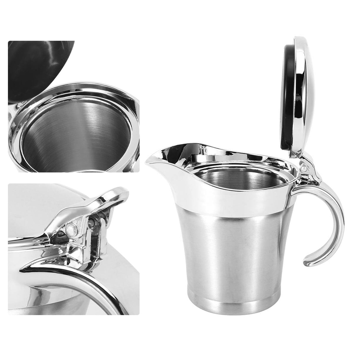 750ML Gravy Boat 304 Stainless Steel Sauce Jug Double Walled Steak Sauce Pot with Lid