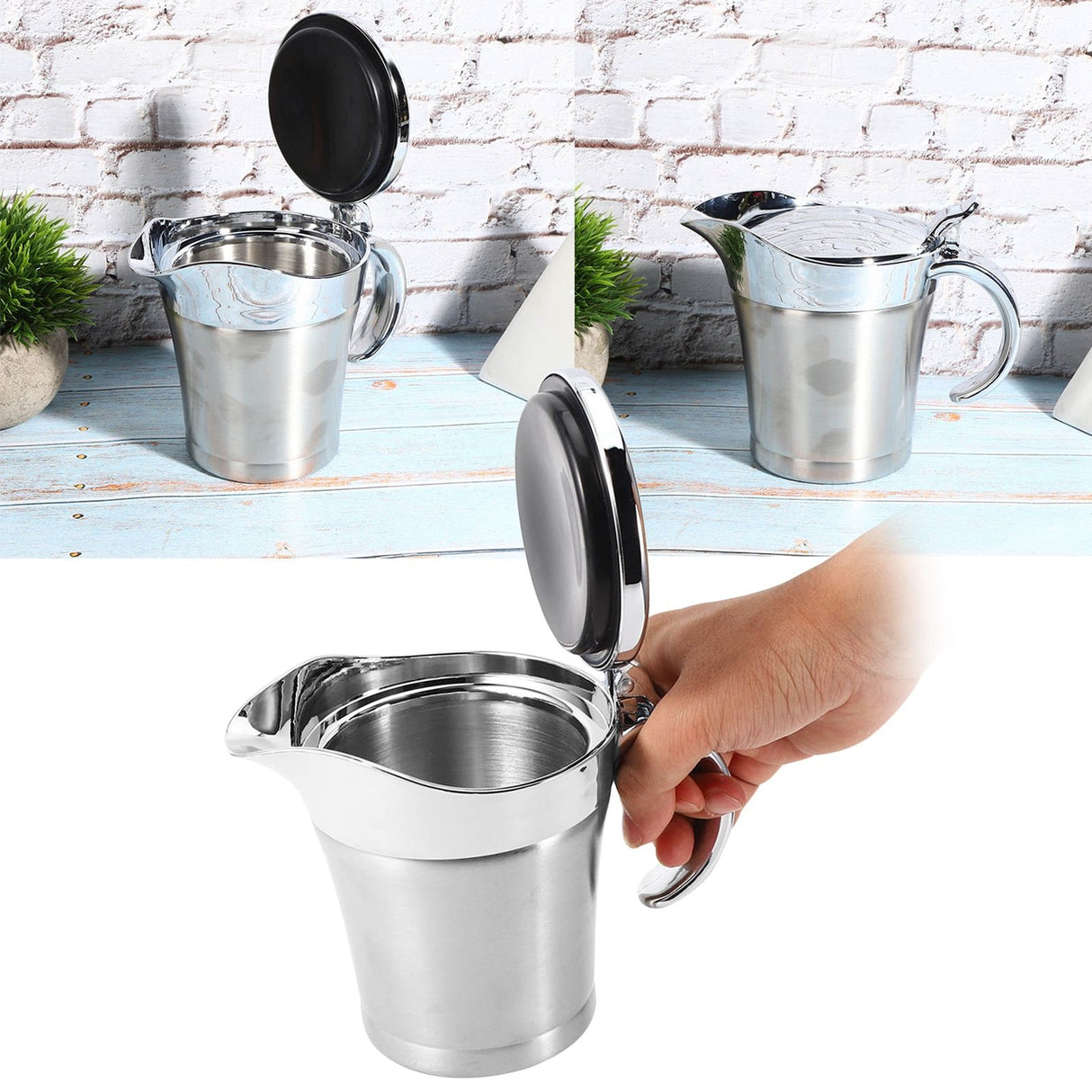 750ML Gravy Boat 304 Stainless Steel Sauce Jug Double Walled Steak Sauce Pot with Lid