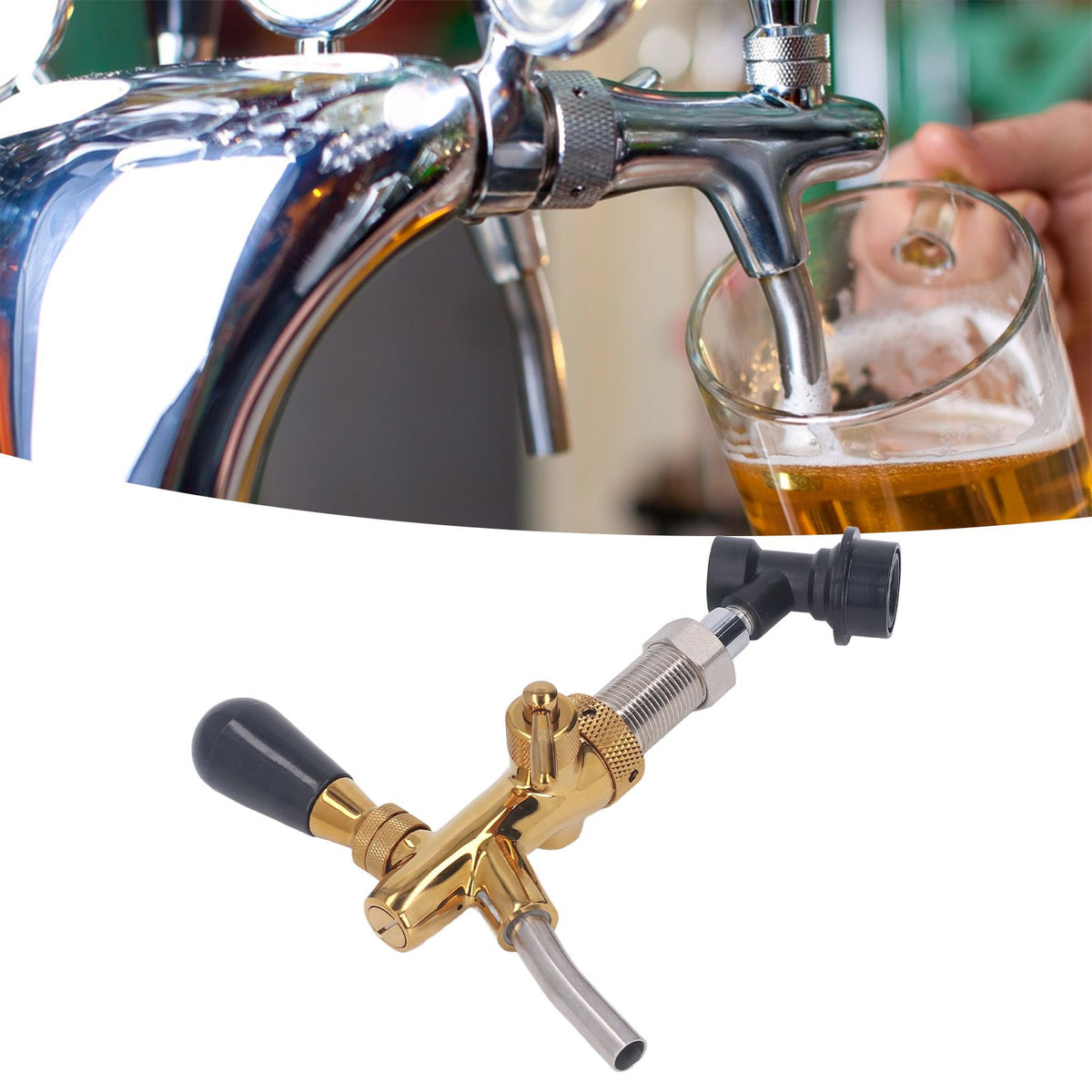 G5/8 Beer Faucet Brass Stainless Steel Beer Faucet Adjustable Beer Tap with Quick Connector