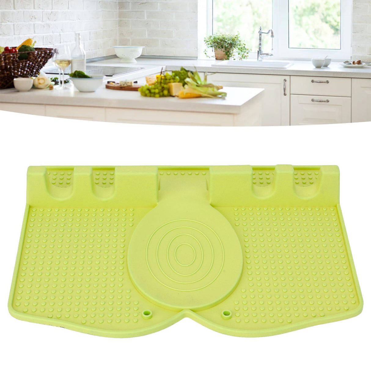 Silicone Utensil Rest Heat Resistant Non Slip Silicone Utensil Holder with Drip Pad for Kitchen Utensil Spoons Tongs Light Green