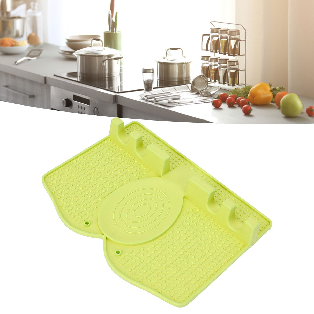 Silicone Utensil Rest Heat Resistant Non Slip Silicone Utensil Holder with Drip Pad for Kitchen Utensil Spoons Tongs Light Green