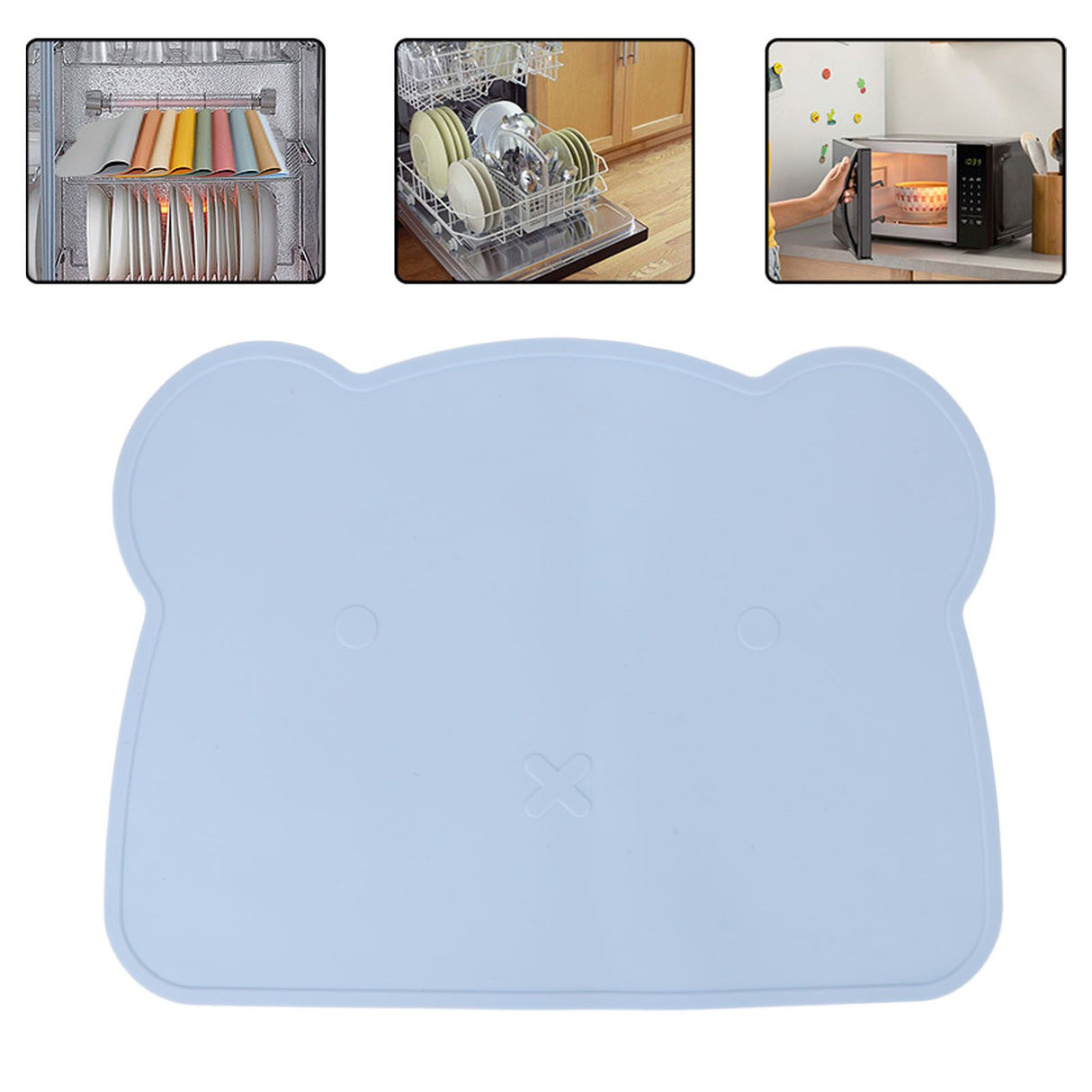 Silicone Placemat Thicken Heat Insulation Anti Slip Soft Elastic Silicone Bear Placemat for Home Hotel Restaurant Blue