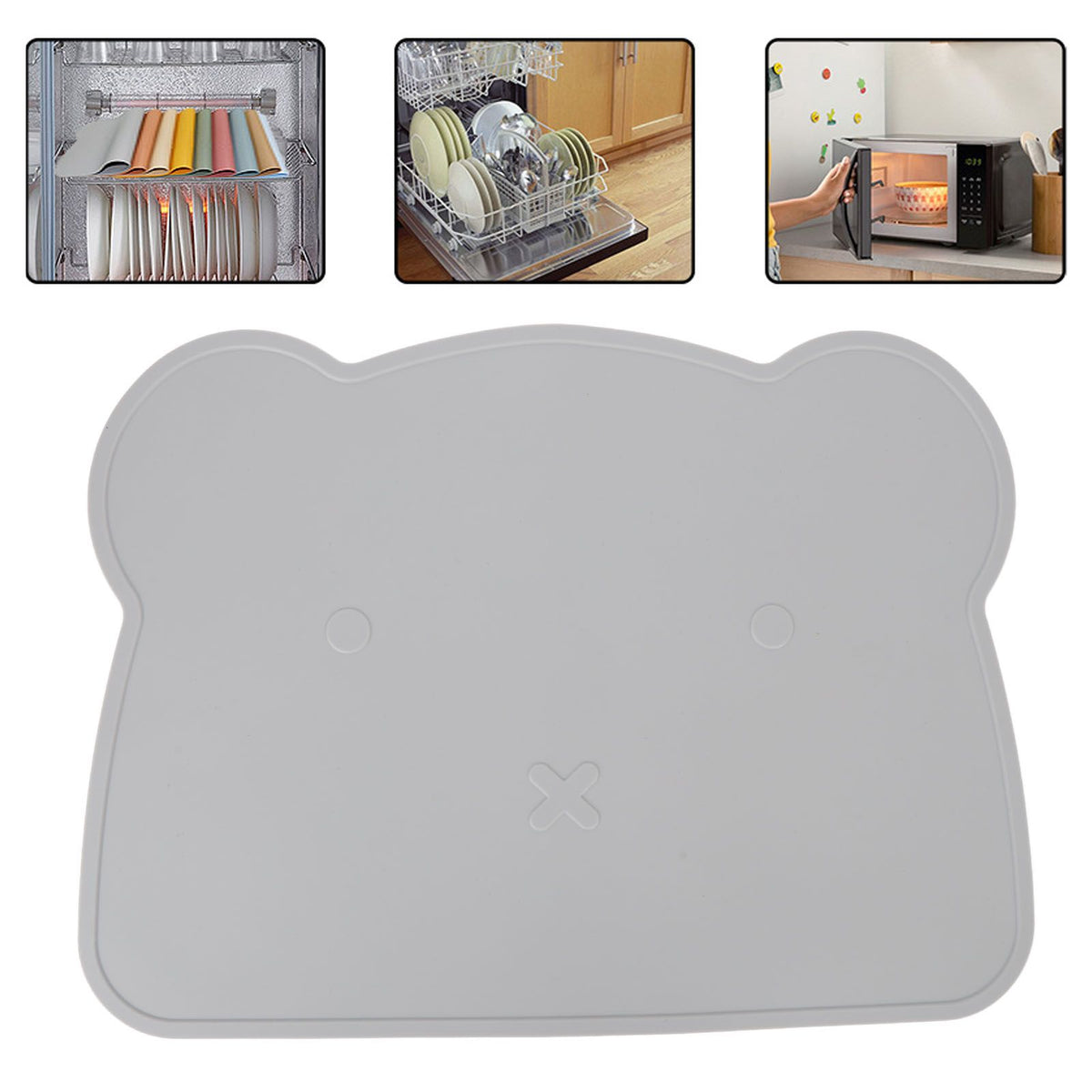 Silicone Placemat Thicken Heat Insulation Anti Slip Soft Elastic Silicone Bear Placemat for Home Hotel Restaurant Grey