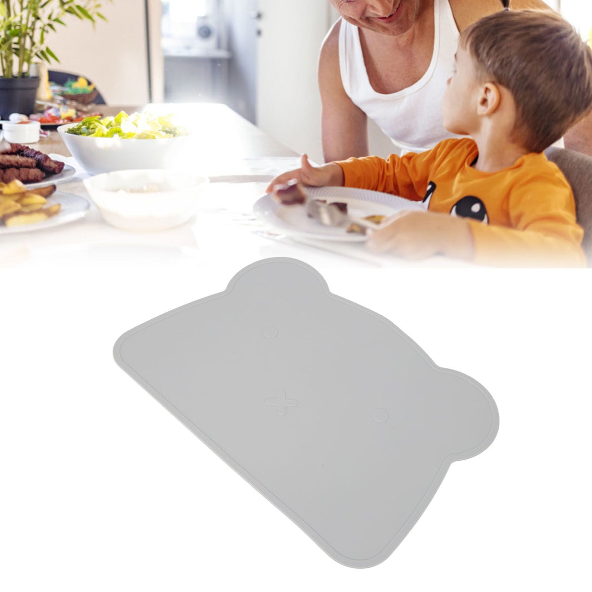 Silicone Placemat Thicken Heat Insulation Anti Slip Soft Elastic Silicone Bear Placemat for Home Hotel Restaurant Grey