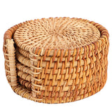 6 PCS Rattan Coasters Hand Made Teacup Coasters Set Insulated Rattan Cup Placemat Teacup Accessories 10cm / 3.9in