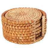 6 PCS Rattan Coasters Hand Made Teacup Coasters Set Insulated Rattan Cup Placemat Teacup Accessories 10cm / 3.9in