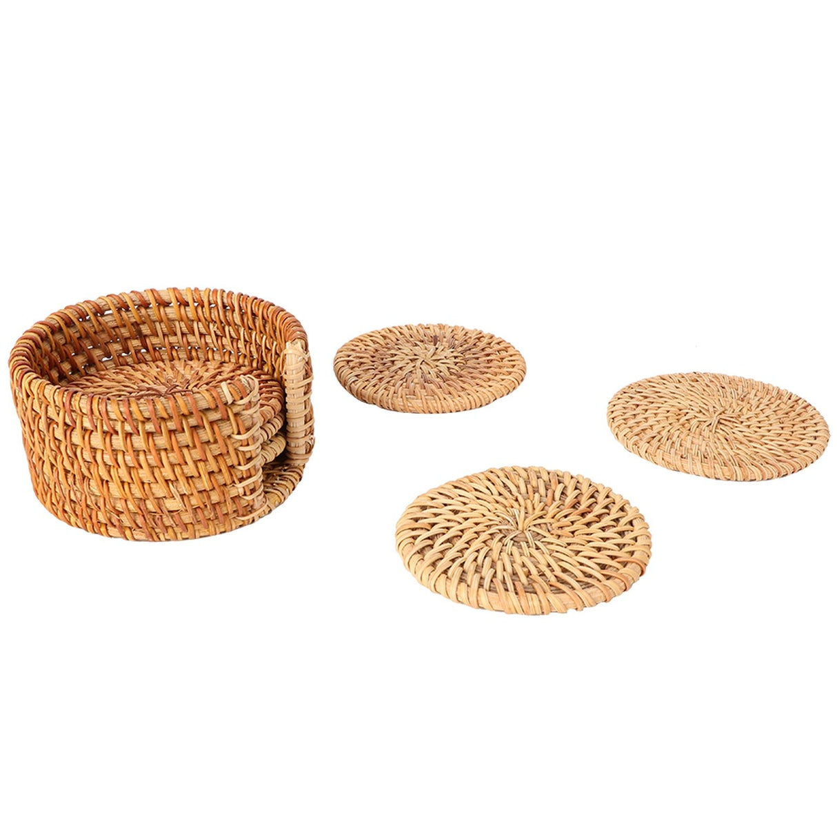 6 PCS Rattan Coasters Hand Made Teacup Coasters Set Insulated Rattan Cup Placemat Teacup Accessories 10cm / 3.9in