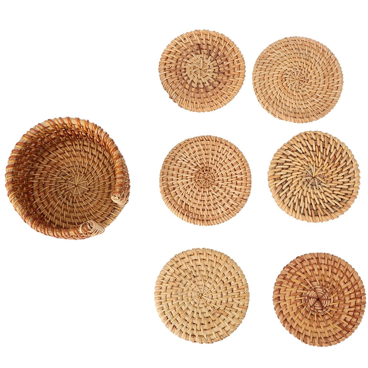 6 PCS Rattan Coasters Hand Made Teacup Coasters Set Insulated Rattan Cup Placemat Teacup Accessories 10cm / 3.9in