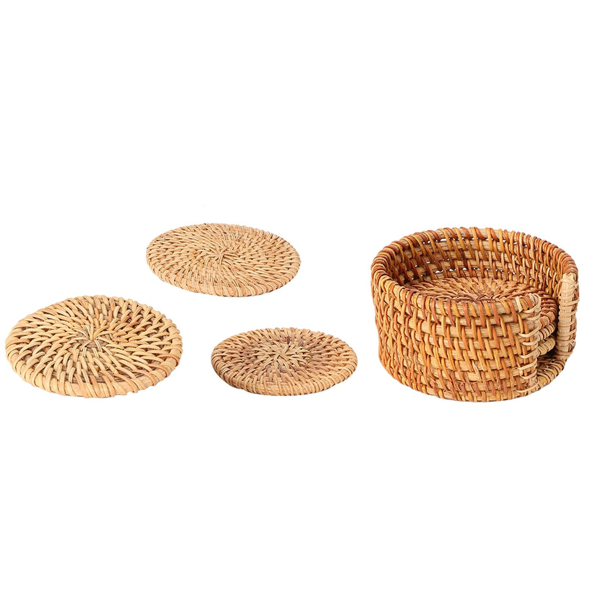 6 PCS Rattan Coasters Hand Made Teacup Coasters Set Insulated Rattan Cup Placemat Teacup Accessories 10cm / 3.9in