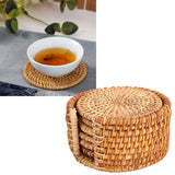 6 PCS Rattan Coasters Hand Made Teacup Coasters Set Insulated Rattan Cup Placemat Teacup Accessories 10cm / 3.9in