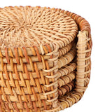 6 PCS Rattan Coasters Hand Made Teacup Coasters Set Insulated Rattan Cup Placemat Teacup Accessories 10cm / 3.9in