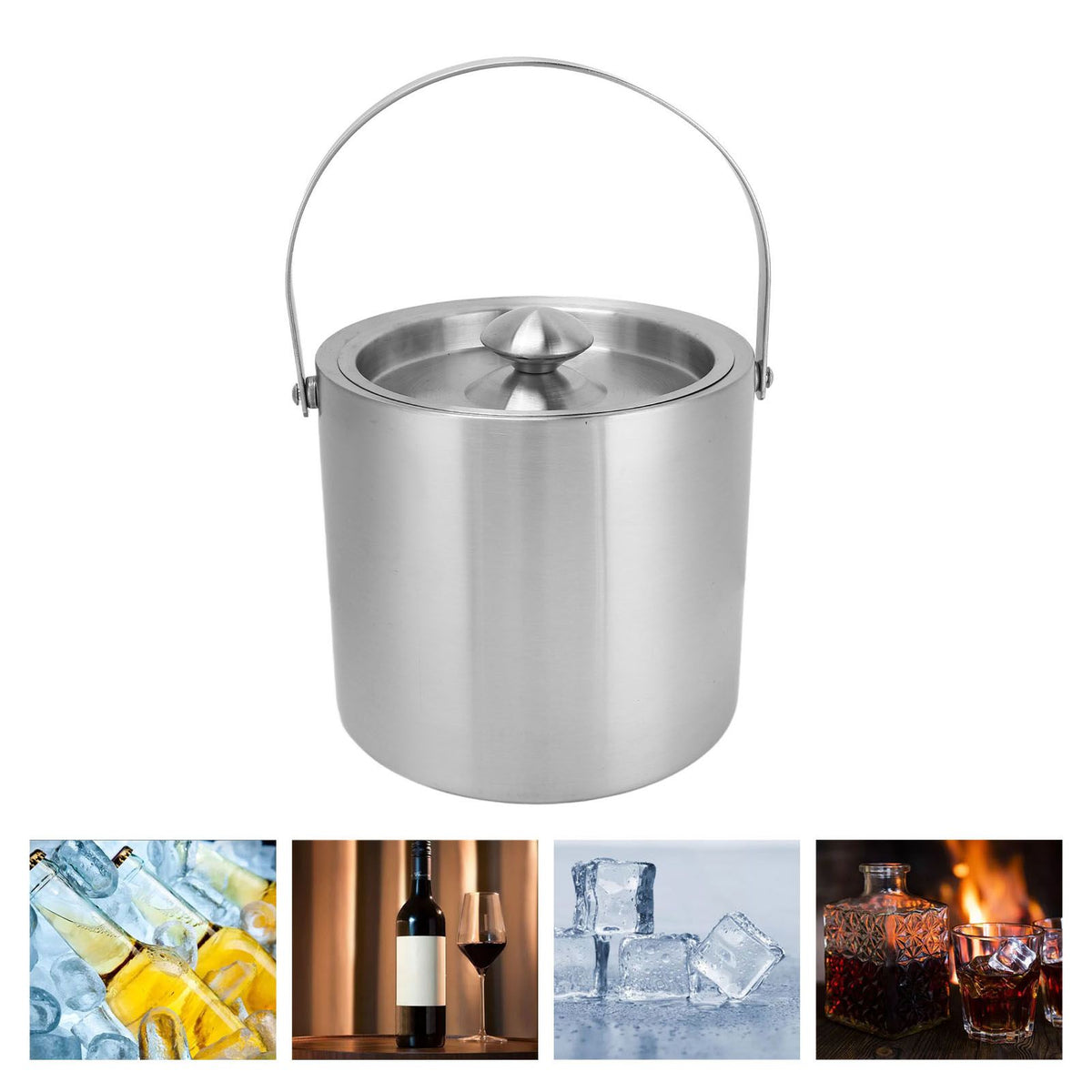 Ice Bucket Stainless Steel 3L Double Wall Insulated Ice Bucket with Lid for Beer Champagne