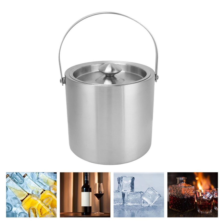 Ice Bucket Stainless Steel 3L Double Wall Insulated Ice Bucket with Lid for Beer Champagne