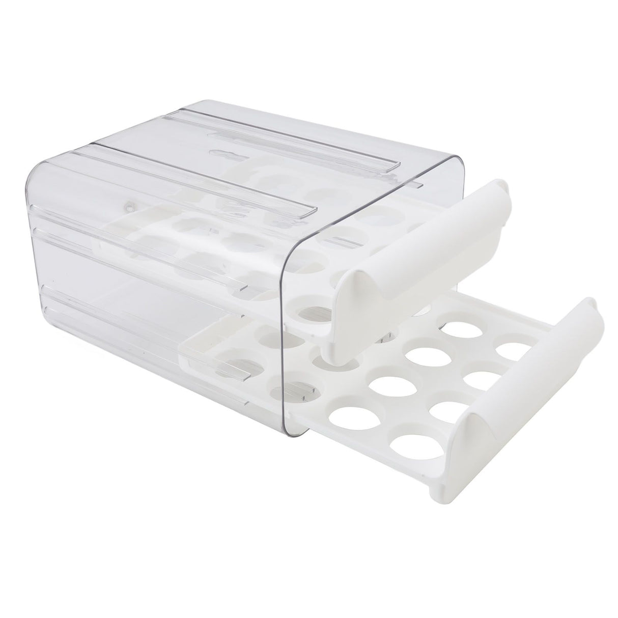 Egg Drawer Double Layer Transparent 32 Lattice Large Capacity Egg Storage Box for Refrigerator White